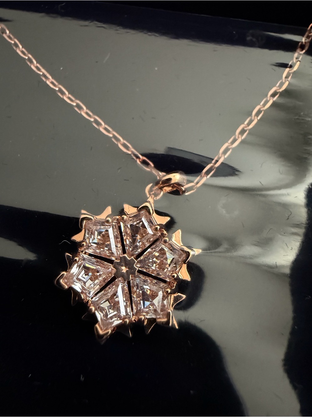 Swarovski Rose Gold Crystal Starburst Pendant Necklace - Picture 8 of 10